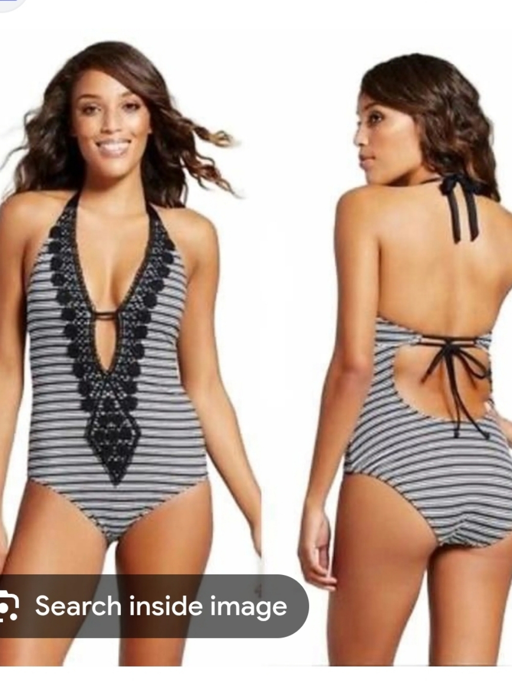 MASSIMO Deep V-Neckline Plunge One Piece Black White Bathing Suit Size Large - Picture 7 of 7